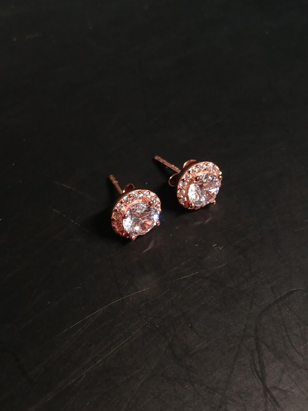 Sterling Silver 925 Rose Gold Plated CZ Stud Earrings - Picture 11 of 16